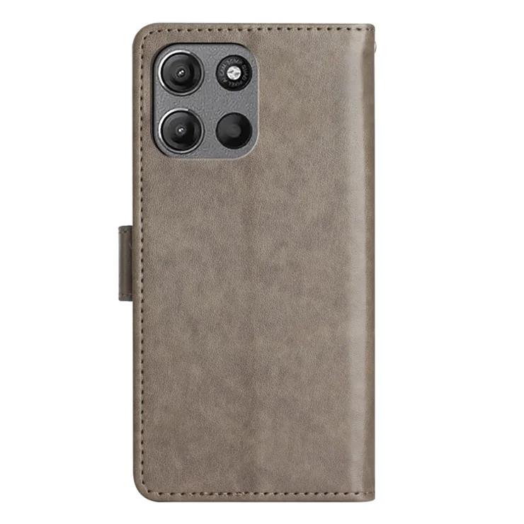 For Motorola Moto G Play (2025) 4G / G Power (2025) Leather Wallet Case Butterfly Flower Imprinted Phone Cover with Strap - Grey