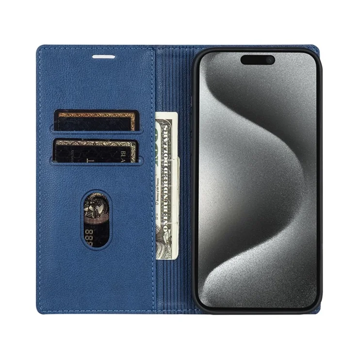 For iPhone 16e Wallet Case Magnetic Closure PU Leather Phone Cover - Blue
