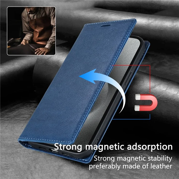 For iPhone 16e Wallet Case Magnetic Closure PU Leather Phone Cover - Blue