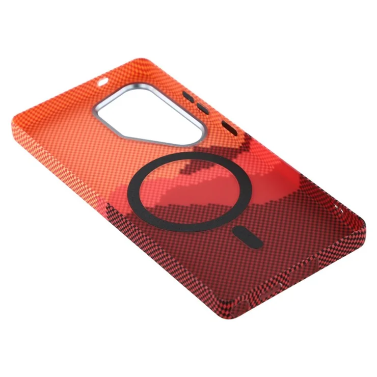 For Samsung Galaxy S25 Ultra Case Compatible with MagSafe Carbon Fiber Texture Water Transfer PC Phone Cover - Orange Mountain