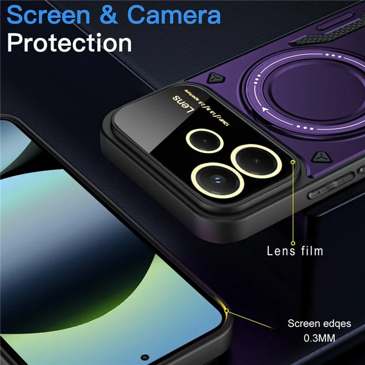 For Xiaomi Redmi Note 14 5G Case Rotating Magnetic Kickstand PC + TPU Phone Cover - Purple