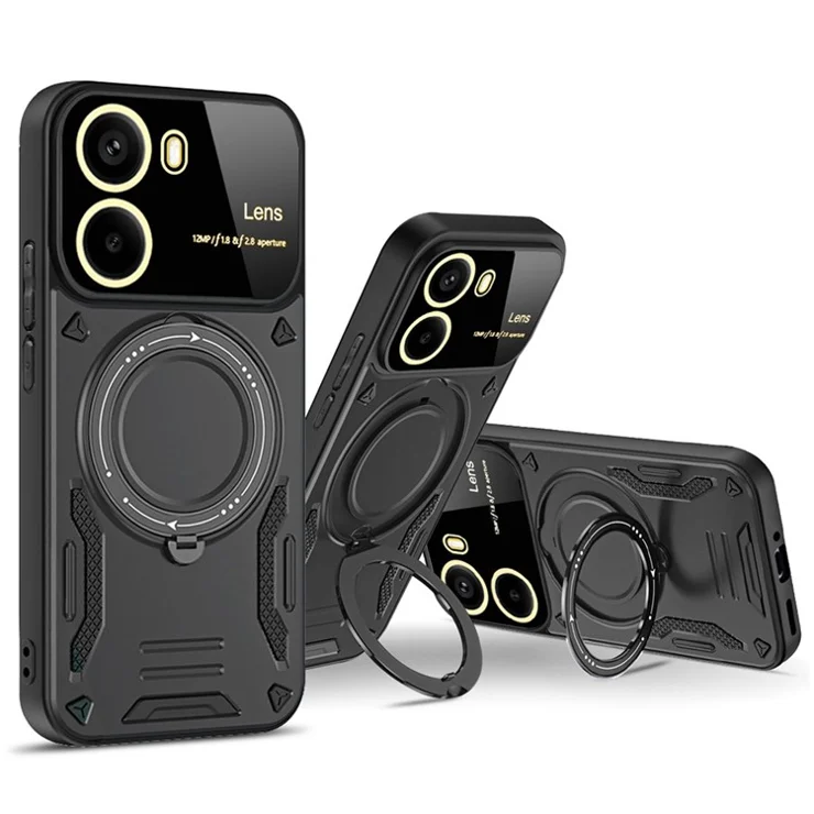For Xiaomi Poco X7 Pro 5G Case Rotating Magnetic Kickstand PC + TPU Phone Cover - Black