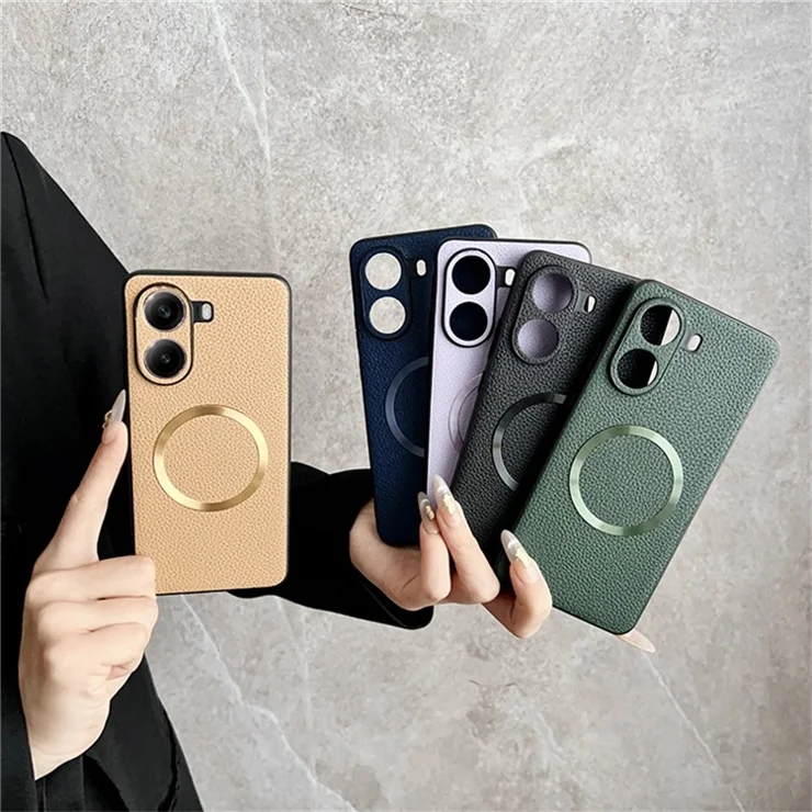 For Xiaomi Poco X7 Pro 5G Case Compatible with MagSafe PU Leather + TPU Phone Back Cover - Gold