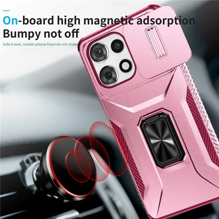 For Motorola Moto G Power (2025) / G Play (2025) 5G Case Camshield Kickstand TPU + PC Anti-Slip Phone Cover - Pink / Wine Red