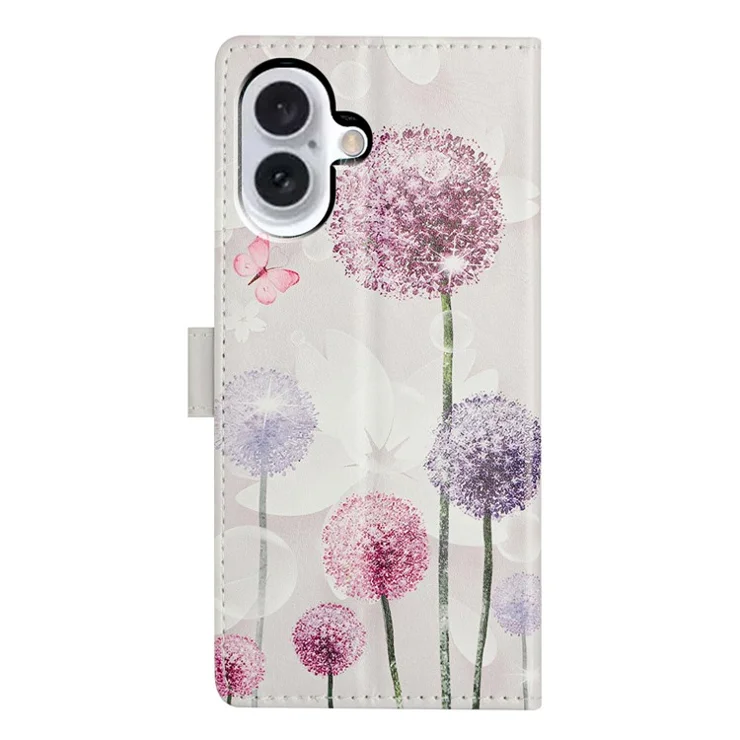 For iPhone 16 Wallet Phone Case PU Leather Flip Cover with Stand Card Holder Painted Design - Dandelion