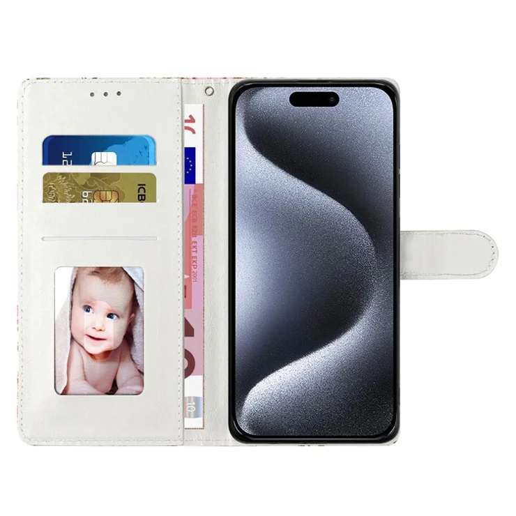 For iPhone 15 Pro Wallet Phone Case PU Leather Flip Cover with Stand Card Holder Painted Design - Dandelion