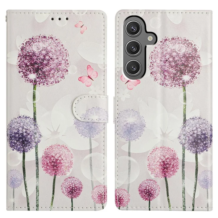 For Samsung Galaxy A55 5G Wallet Phone Case PU Leather Flip Cover with Stand Card Holder Painted Design - Dandelion