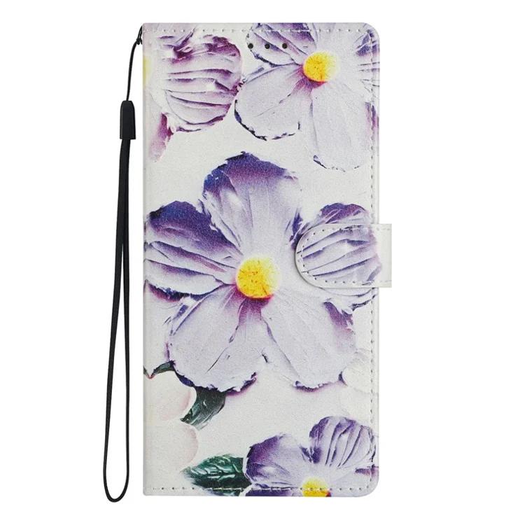 For Samsung Galaxy A25 5G (Global) (161.0 x 76.5 x 8.3mm) Leather Case Pattern Printing Wallet Stand Flip Phone Cover - Purple Flower