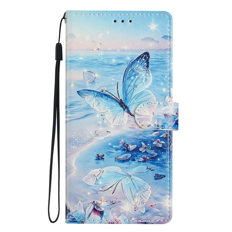 For Honor Magic7 Pro 5G Wallet Phone Case PU Leather Flip Cover with Stand Card Holder Painted Design - Ocean Butterfly