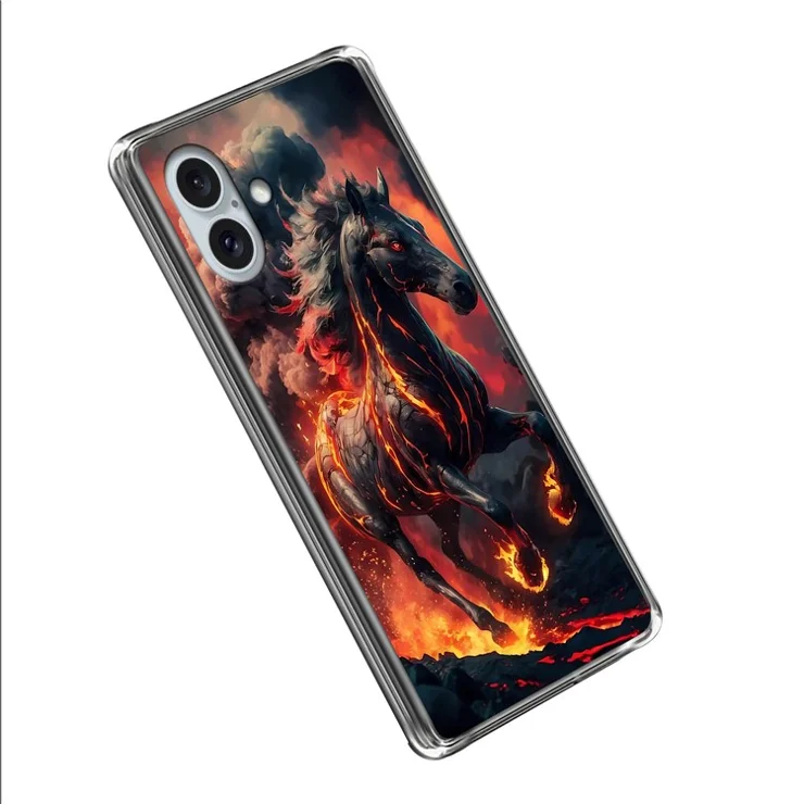 For iPhone 16 Case IMD Pattern Printed Shockproof TPU Phone Cover - Fiery Horse
