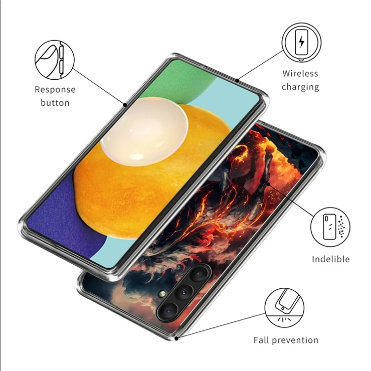 For Samsung Galaxy A24 4G (162.1 x 77.6 x 8.3mm) Case IMD Pattern Printed Shockproof TPU Phone Cover - Fiery Horse