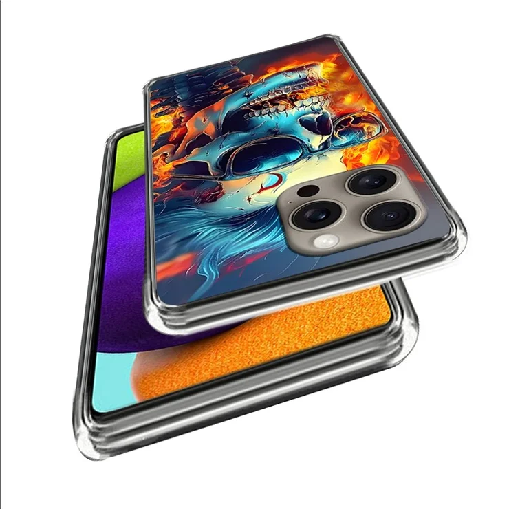 For iPhone 16 Pro Max Case IMD Pattern Printing TPU Shockproof Phone Cover - Flame Skull