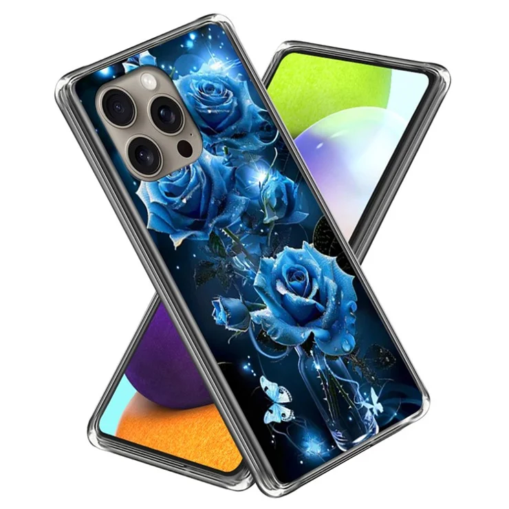 For iPhone 16 Pro Max Case IMD Pattern Printing TPU Shockproof Phone Cover - Shiny Roses