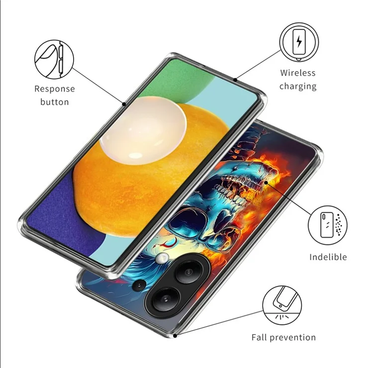 For Xiaomi Redmi Note 13 4G Case Pattern Printed IMD Shockproof TPU Phone Cover - Flame Skull