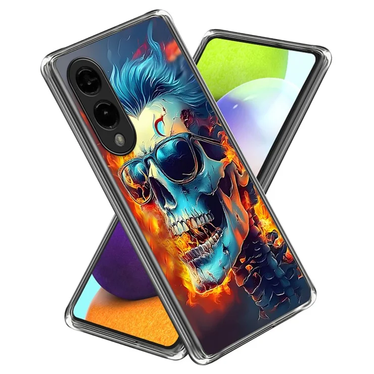For Samsung Galaxy S25 Edge Case Pattern Printed IMD Shockproof TPU Phone Cover - Flame Skull