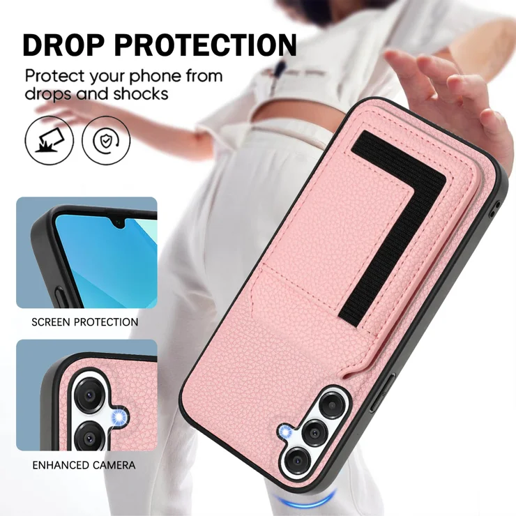 For Samsung Galaxy A16 5G / Galaxy A16 4G CX01 Magnetic Case TPU + PU Leather Phone Back Cover with Detachable Card Holder - Pink