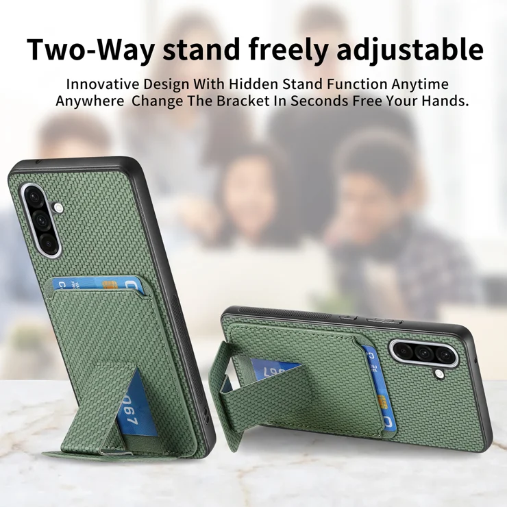 For Samsung Galaxy A36 5G Case Card Holder Carbon Fiber Texture Leather Coated TPU Phone Cover - Green