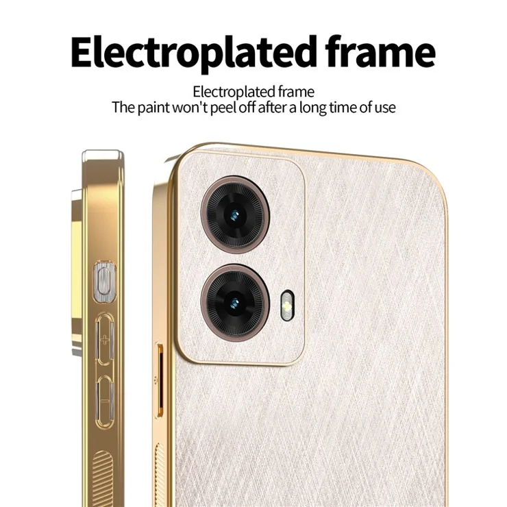 KADEM For Motorola Moto G85 5G Case Electroplating Silk Texture PU + TPU Phone Back Cover - Gold