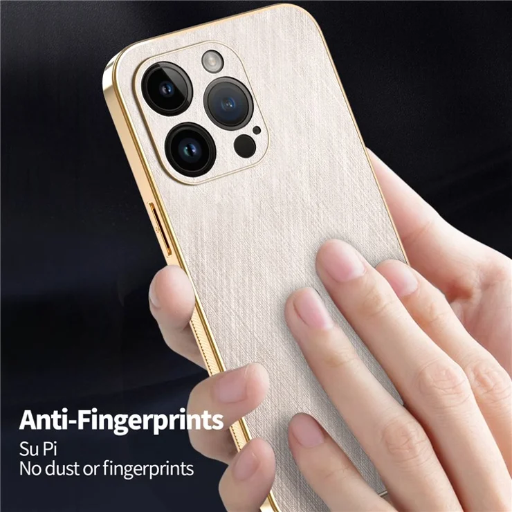 KADEM For iPhone 14 Pro Case Electroplating Silk Texture PU + TPU Phone Back Cover - Gold