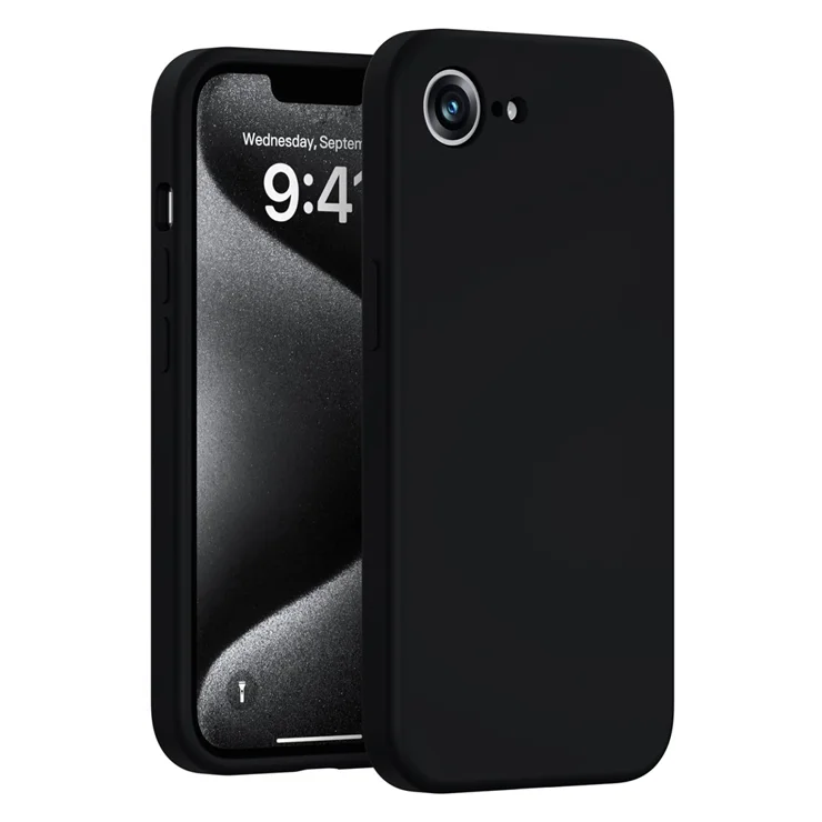 For iPhone 16e Case Precision Fit PC + Liquid Silicone Protective Phone Cover with Microfiber Lining - Black For iPhone 16e Case Precision Fit PC + Liquid Silicone Protective Phone Cover with Microfiber Lining - Black