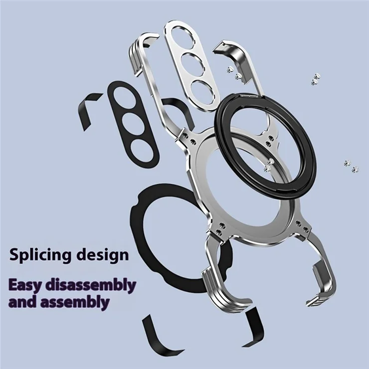 For Samsung Galaxy S24 Case Kickstand Metal Bumper Magnetic Phone Cover - Purple / Silver