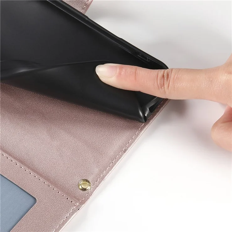 For iPhone 15 Pro Max Case Rhombus Stitching Wallet Stand Leather Phone Cover with Long / Short Strap - Rose Gold
