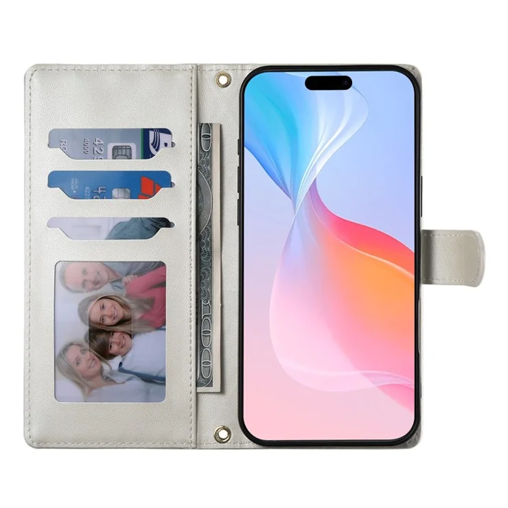 For iPhone 16 Pro Max Case Rhombus Stitching Wallet Stand Leather Phone Cover with Long / Short Strap - Beige