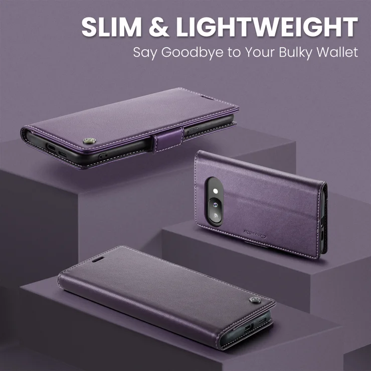 For Google Pixel 9a Case CASEME 023 Series RFID Blocking Glossy Stand Phone Cover - Purple