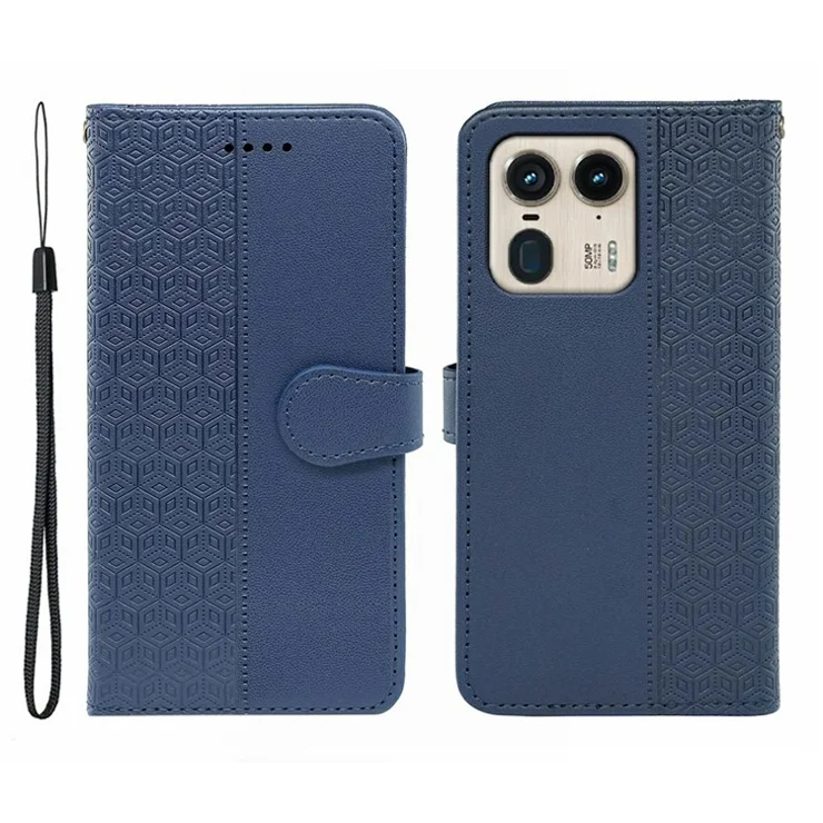 For Motorola Edge 50 Ultra 5G / Moto X50 Ultra 5G Case Anti Scratch Splicing Imprinted Rhombus Leather Phone Cover - Blue