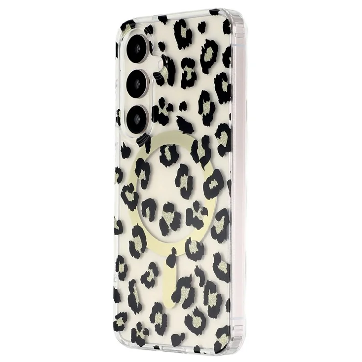 For Samsung Galaxy S25+ Magnetic Case Clear Anti-Yellowing PC + TPU Phone Back Cover Leopard Print Design - Black
