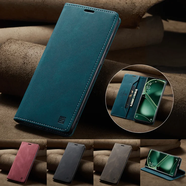For Oppo Find X6 Wallet Case AUTSPACE A01 Leather Stand Cover with RFID Blocking Card Holder - Blue