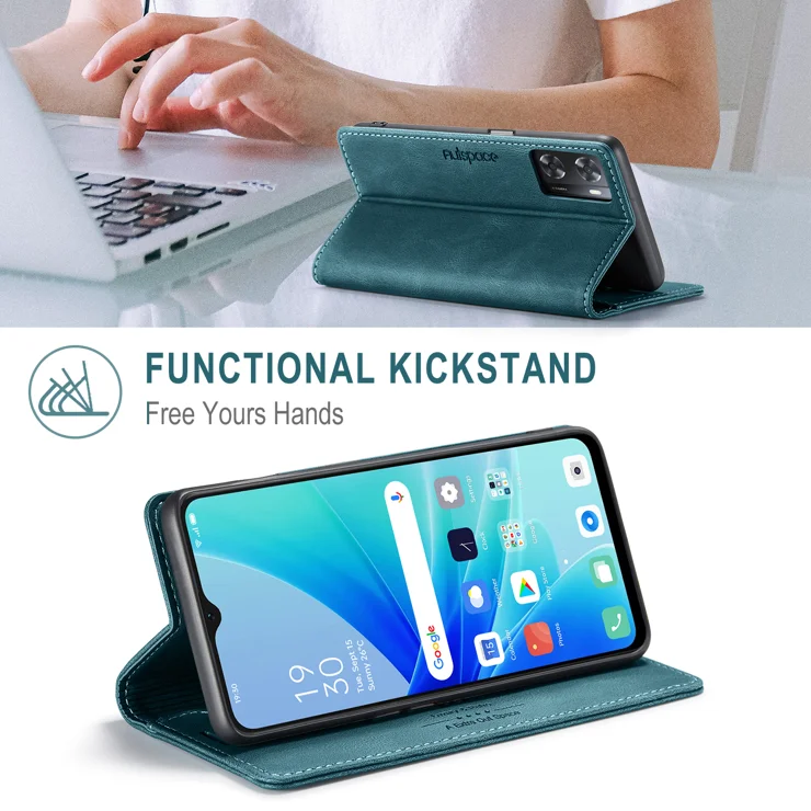 For Oppo A57s 4G / Oppo A57e 4G / Oppo A77 4G / Oppo A77s 4G / Oppo A57 4G Wallet Case AUTSPACE A01 Leather Stand Cover with RFID Blocking Card Holder - Blue