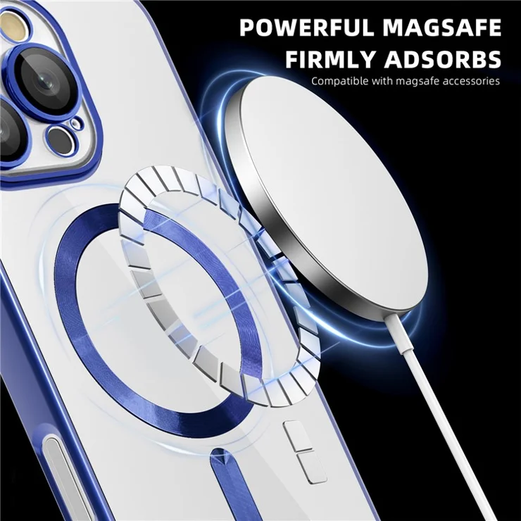 For iPhone 16 Pro Max Case Compatible with MagSafe TPU + PC Mobile Cover with Card Bag - Sapphire