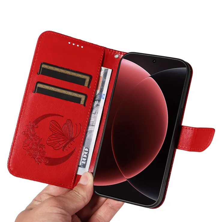 For Xiaomi 15 Ultra Case Butterfly Pattern PU Leather Folio Flip Phone Cover - Red