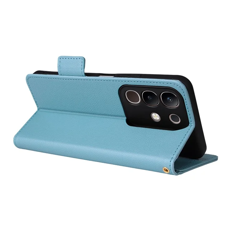 For vivo Y29 4G / T4x 5G Case with Wrist Strap Litchi Texture PU Leather Wallet Phone Cover - Baby Blue