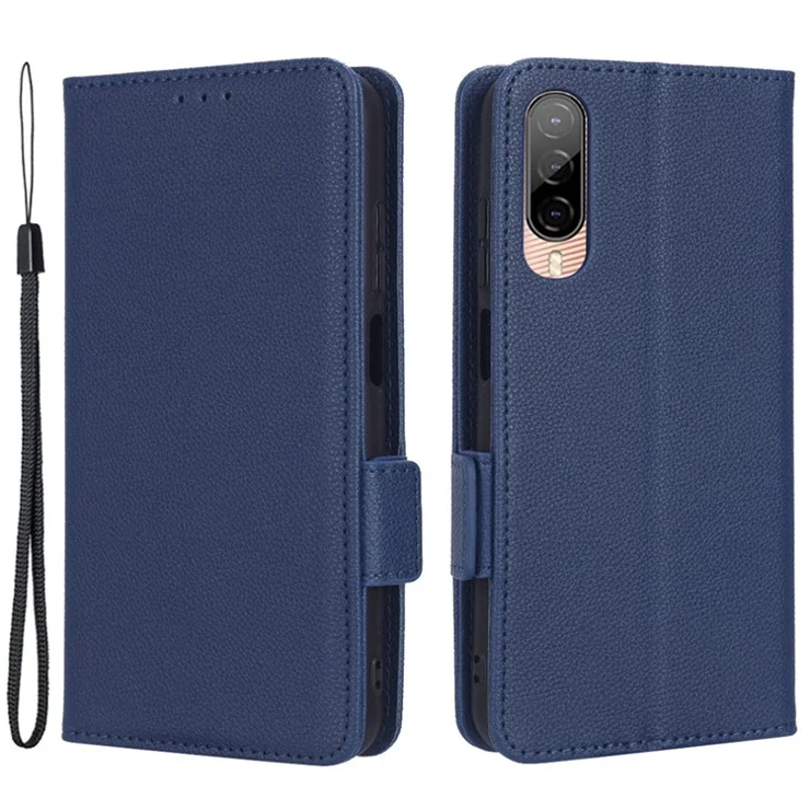 Cell Phone Case For HTC Desire 22 Pro 5G, Litchi Texture Stand Wallet Phone Cover PU Leather Dual Magnetic Clasp Shell - Dark Blue