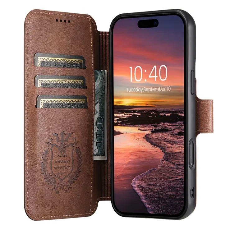 SUTENI Q-05 For iPhone 16 Pro Max Wallet Case 2 in 1 Detachable Leather Flip Phone Cover with Stand - Brown