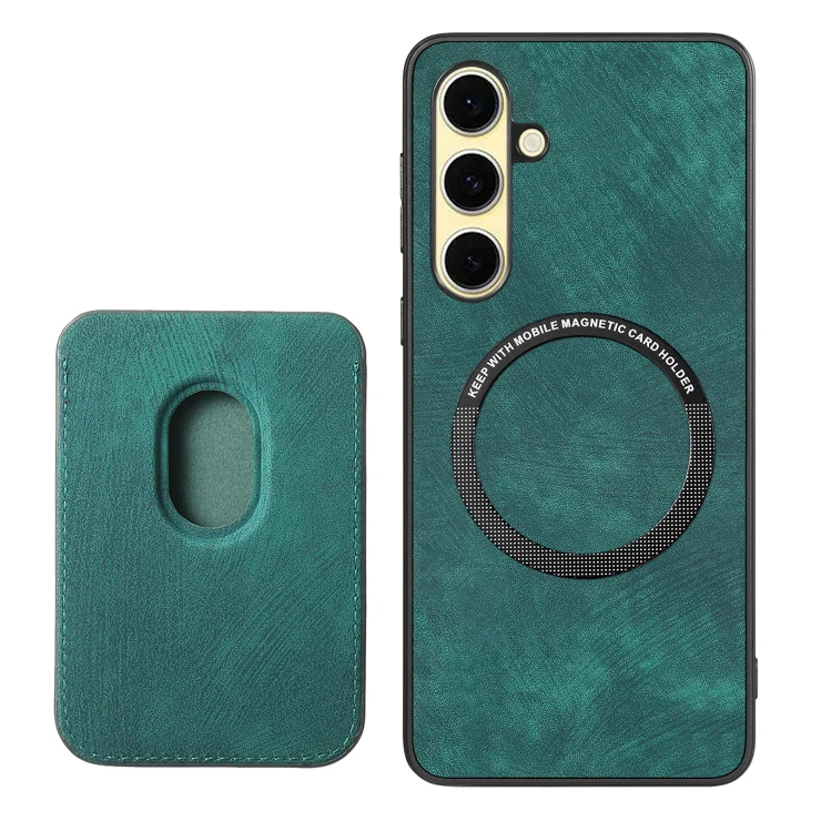 For Samsung Galaxy S25+ Case Compatible with MagSafe Leather Back Cover with Detachable Card Holder - Green