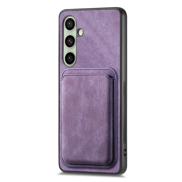 For Samsung Galaxy S25+ Case Compatible with MagSafe Leather Back Cover with Detachable Card Holder - Purple