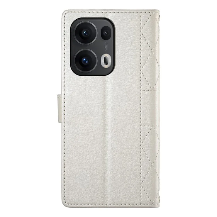 For Oppo Reno13 Pro 5G Case Rhombus Stitching Wallet Stand Leather Phone Cover with Long / Short Strap - Beige