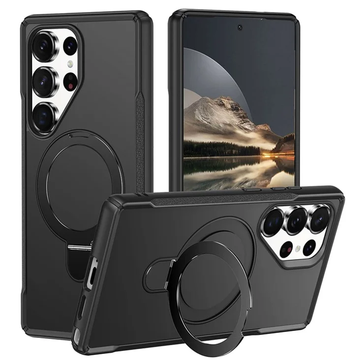 For Samsung Galaxy S25 Ultra Case with Magnetic Kickstand TPU + PC Anti Drop Phone Cover - Black