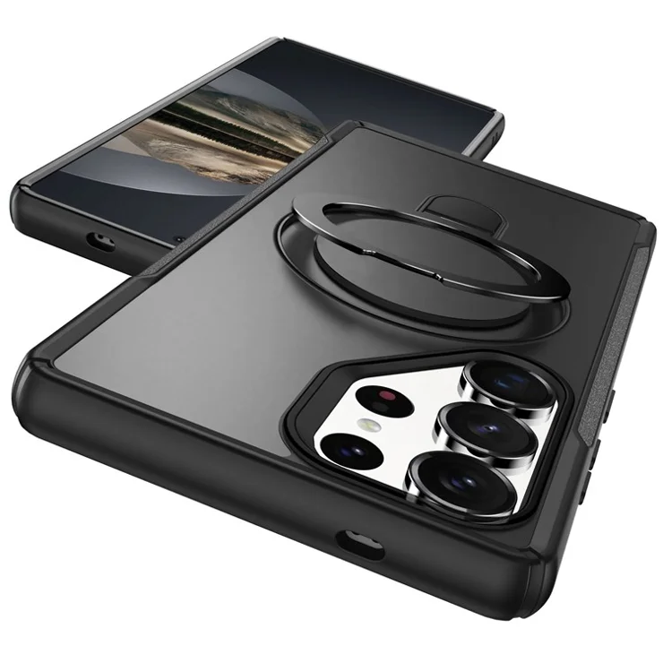 For Samsung Galaxy S25 Ultra Case with Magnetic Kickstand TPU + PC Anti Drop Phone Cover - Black