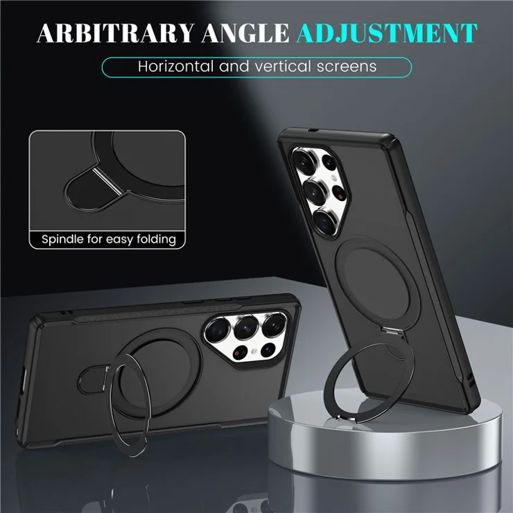 For Samsung Galaxy S25 Ultra Case with Magnetic Kickstand TPU + PC Anti Drop Phone Cover - Black