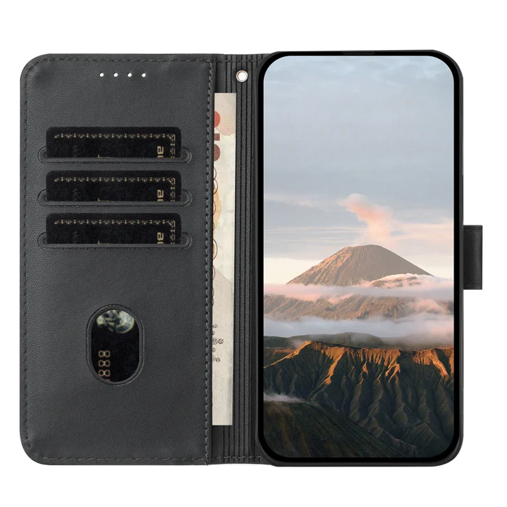For Honor X9c Smart 5G / Honor X60 5G Case Triangle Imprint Leather Phone Cover with Lanyard - Black