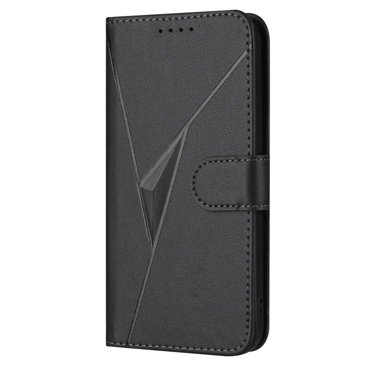 For Honor X9c Smart 5G / Honor X60 5G Case Triangle Imprint Leather Phone Cover with Lanyard - Black