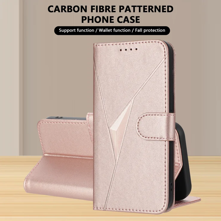 For Honor X9c Smart 5G / Honor X60 5G Case Triangle Imprint Leather Phone Cover with Lanyard - Rose Gold