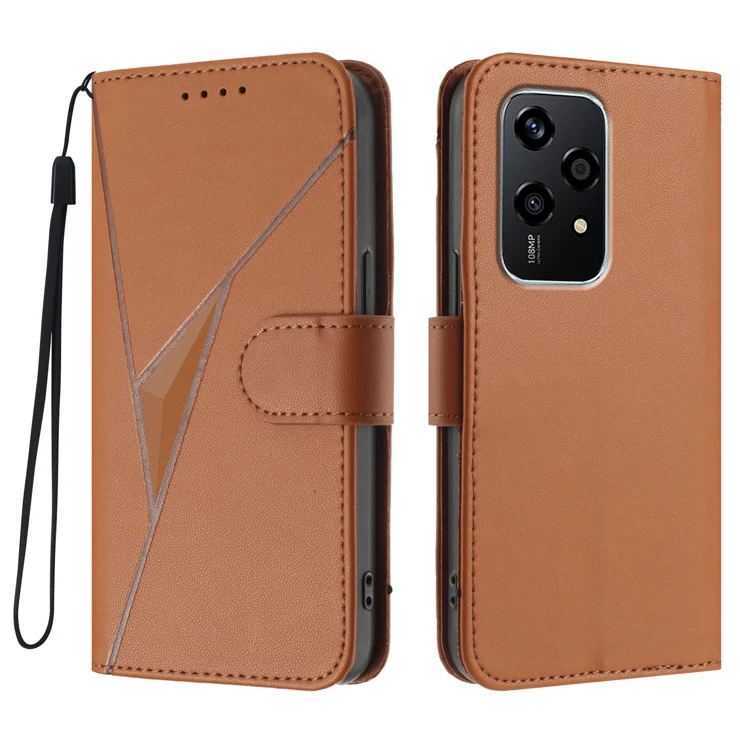 For Honor 200 Lite Case Triangle Imprint Leather Phone Cover with Lanyard - Coffee