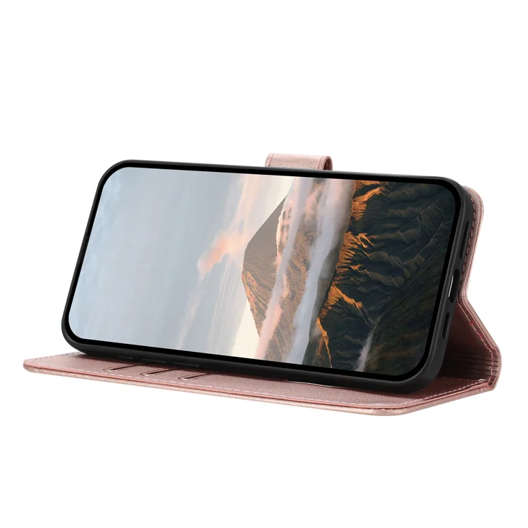 For Honor 200 Lite Case Triangle Imprint Leather Phone Cover with Lanyard - Rose Gold