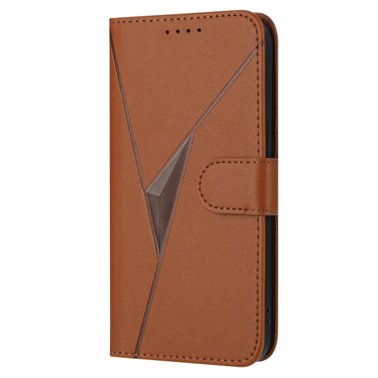 For Samsung Galaxy A55 5G Case Triangle Imprint Leather Phone Cover with Lanyard - Coffee