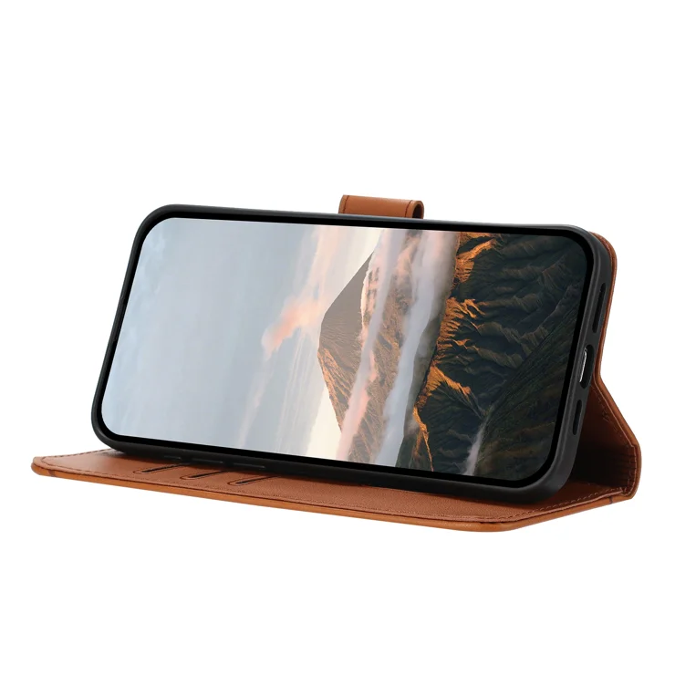 For Samsung Galaxy A55 5G Case Triangle Imprint Leather Phone Cover with Lanyard - Coffee